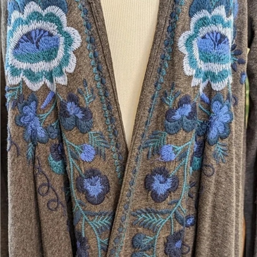 Johnny Was Rosa Draped Cardigan Embroidered Open Waterfall Sweater/tunic NWT - Picture 4 of 9
